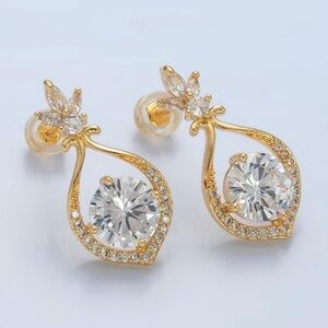 NEW 24K Gold Filled Cubic Zirconia Teardrop Dangle Earrings